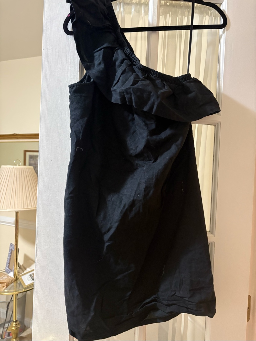 J Crew Factory One-Shoulder Black Ruffle Linen Dress